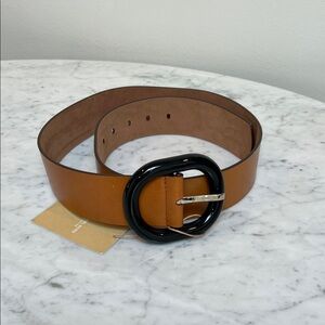 Michael Kors Collection Brown Leather Belt with Black Buckle